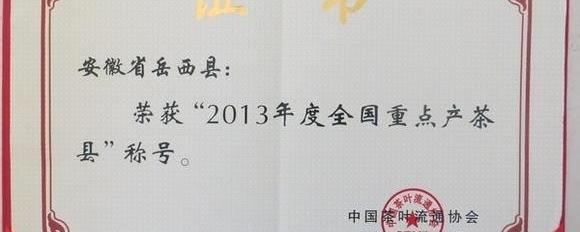 关于岳西县获评2013年全国重点产茶县的资讯