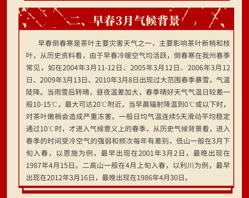 关于恩施州春茶采摘期预报！恩施州特色农业气象服务专报01期的消息(2)