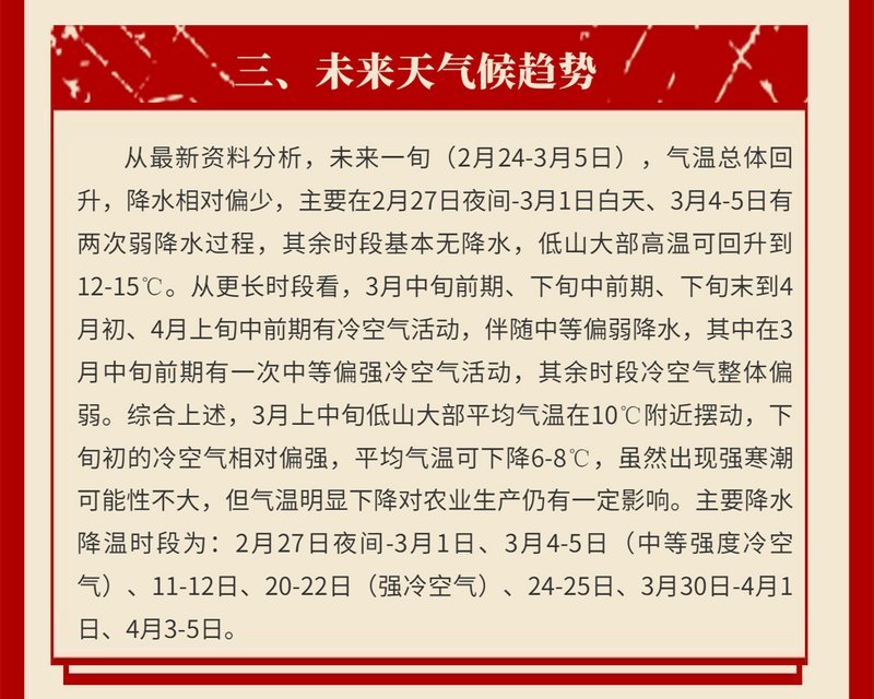 关于恩施州春茶采摘期预报！恩施州特色农业气象服务专报01期的消息(3)