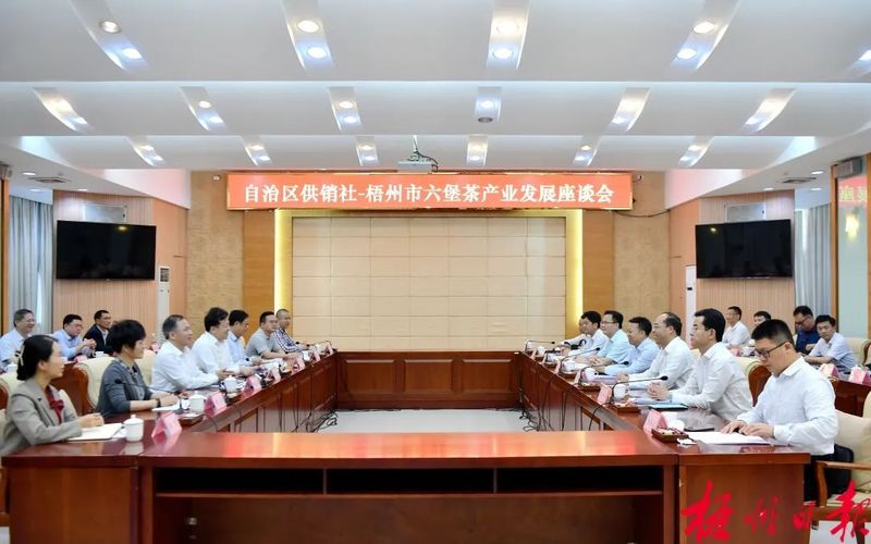 有关于蒋连生与自治区供销社理事会主任吴浩岭就六堡茶产业发展进行座谈的内容
