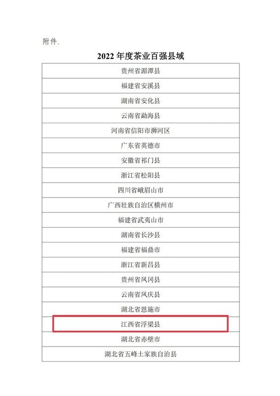 关于浮梁县再获“中国茶叶百强县”“茶业品牌建设示范县”荣誉称号的内容