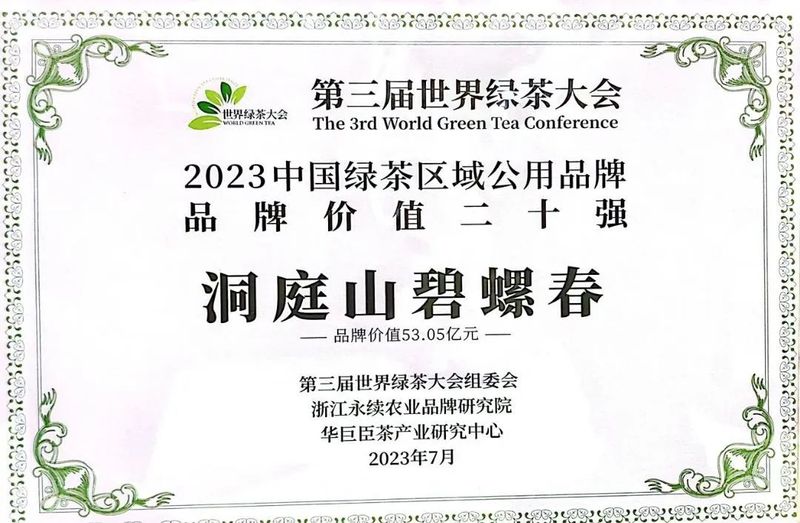有关于洞庭山碧螺春稳居中国绿茶区域公用品牌价值评估第四的信息(1)