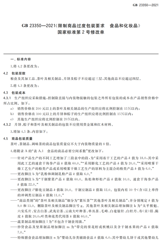 关于茶包装层数、K值变化来了！包装“新国标”第2号修改单正式发布！的新闻(1)