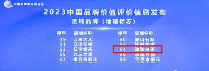 关于政和白茶、政和工夫再登百强榜，两大品牌价值超百亿！的相关信息